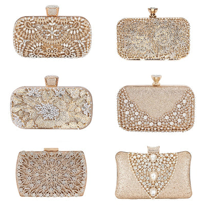 Clutch Evening Bag with 3D Flowers Pearls and Rhinestones